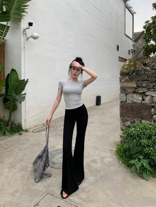 『弹弹裤』四面弹显瘦遮肉松紧腰微喇黑色长裤 商品图7