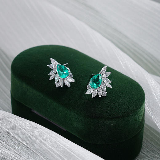 子佩集【晴川叠翠】银S925耳钉【PYE3049-XF】培育宝石祖母绿2601 商品图0