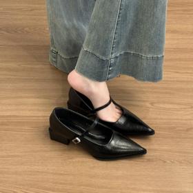 【羊皮版~气质尖头鞋】女2026新款春秋一字扣浅口玛丽珍小皮鞋