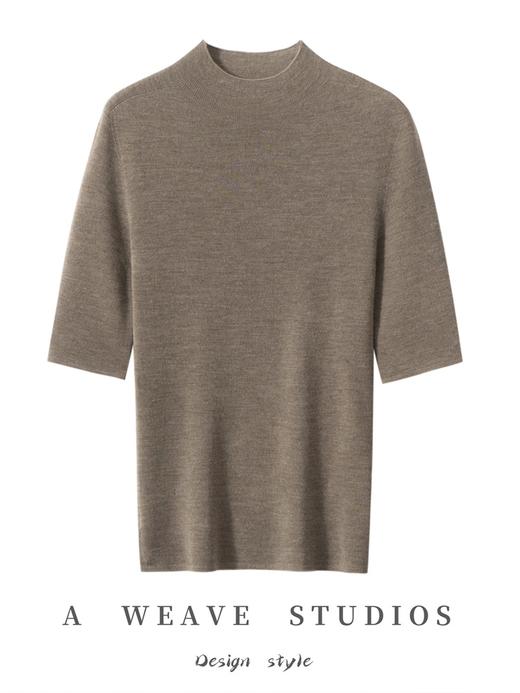 简而不约~100%精纺羊毛120支精纺扬子纱半高领五分袖短袖 商品图1