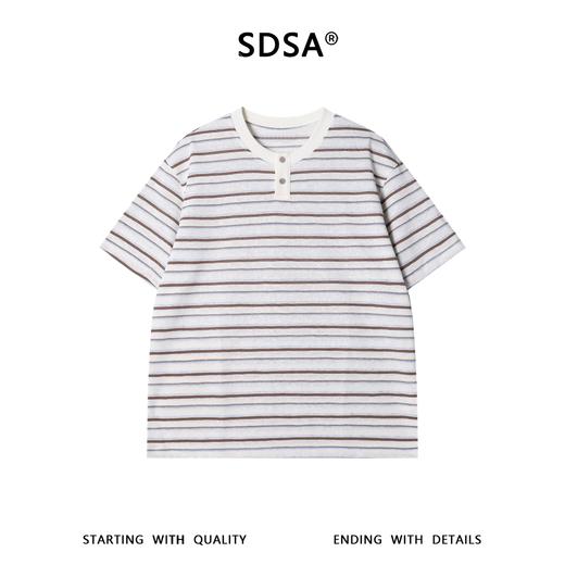 8259SDSA男装2026新款高贵轻奢潮牌撞色条纹半纽扣亨利领短袖T恤百搭 商品图1