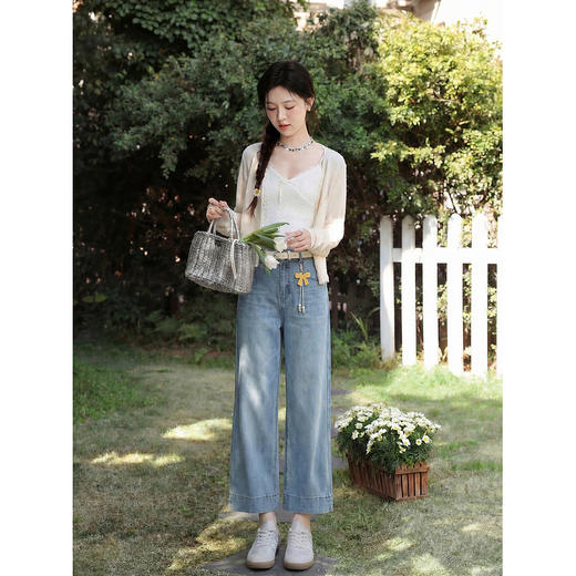 鹿向南「云褶裁裤」蓝色直筒宽松牛仔裤女夏新款时尚显瘦九分长裤 商品图3