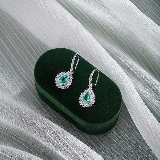 子佩集【薄荷微光】银S925耳环【EM3095-XF】培育宝石祖母绿2601 商品图1