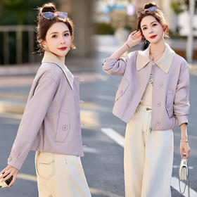 简约风超软蛋白皮皮衣春季新款短款可拆卸针织领皮衣外套WAYA20