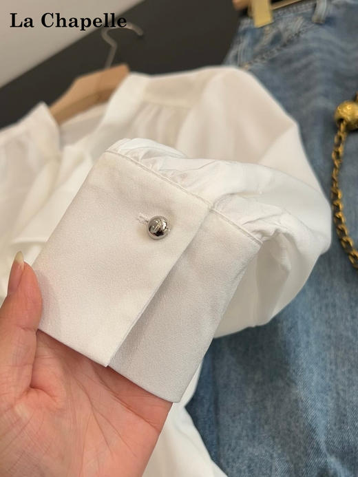 天猫同步【通勤/垂顺/优雅】拉夏贝尔/La Chapelle设计感气质显瘦宽松上衣法式绑带捏褶垂感长袖衬衫 商品图9