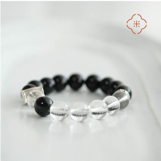 米马饰物 泰银宝相花黑曜石白水晶手串 金水相涵 人从众适配 商品图2