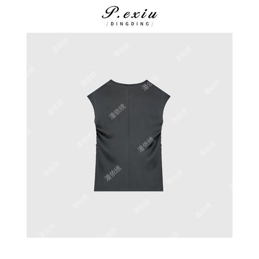 03-4潘依绣丁丁宠粉PanYiXiu/潘依绣法式高级感气质缎面褶皱收腰V领衬衫 SH98121 商品图2