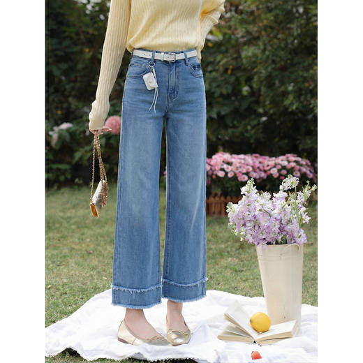 鹿向南「蓝调闲光」直筒蓝色牛仔裤女夏季新款设计感宽松阔腿裤子 商品图3