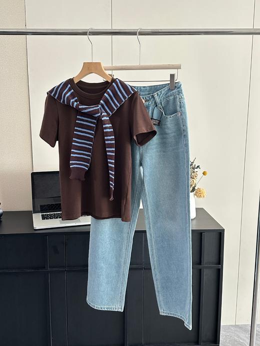 麦M同款条纹针织披肩+短袖T恤两件套 商品图5