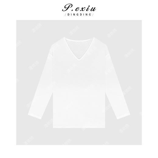 03-4潘依绣丁丁宠粉100%棉极简风V领轻糯长袖T恤 W-62842 商品图1