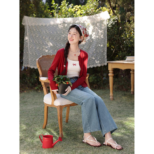 鹿向南「溪畔寻甜」蓝色牛仔裤女夏新款时尚百搭宽松直筒阔腿长裤 商品图4