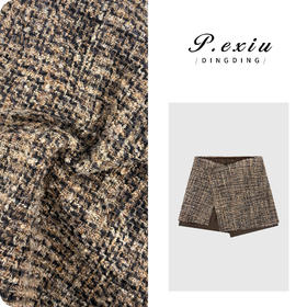 03-4潘依绣丁丁宠粉羊毛斜摆不规则气质小香风撞色格纹假两件半身裙M9120