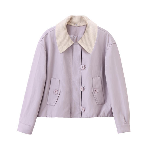 简约风超软蛋白皮皮衣春季新款短款可拆卸针织领皮衣外套WAYA20 商品图4