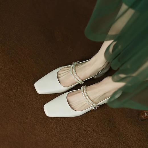 【新中式牛皮玛丽珍鞋】女高跟粗跟珍珠伴娘法式旗袍国风中跟单鞋婚鞋 商品图0