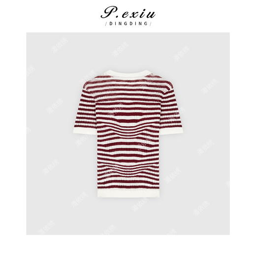 03-4潘依绣丁丁宠粉PanYiXiu/潘依绣氧气感人丝韩版撞色条纹针织短袖上衣 ZZ0556 商品图2
