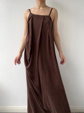 ranyepersonal｜PARADOX25DR03-2 不对称铜氨砂洗棕色吊带连衣裙 [ 棕 ]