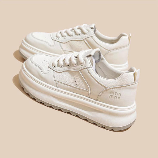 头层牛皮真皮厚底小白鞋百搭板鞋新款透气休闲运动鞋33333 商品图0