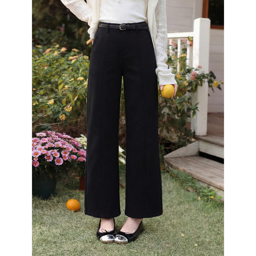 鹿向南「烛火香槟」黑色牛仔裤女夏新款百搭时尚宽松阔腿直筒长裤 商品图0