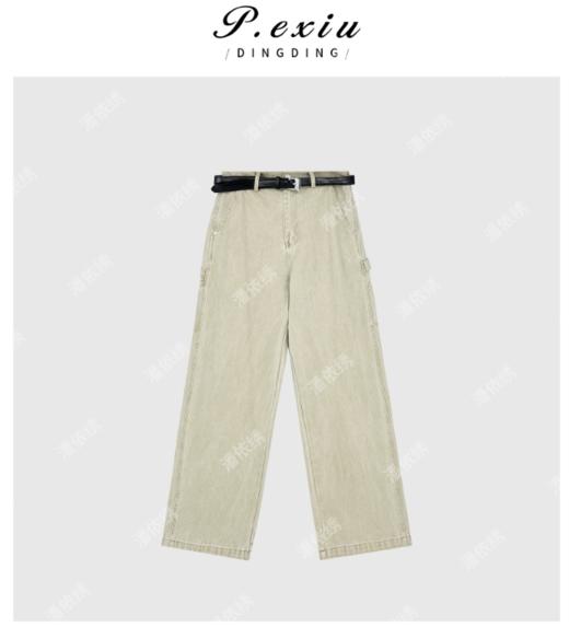 03-4潘依绣丁丁宠粉夏季新款设计感高腰百搭纯色显瘦阔腿牛仔裤W587415 商品图0