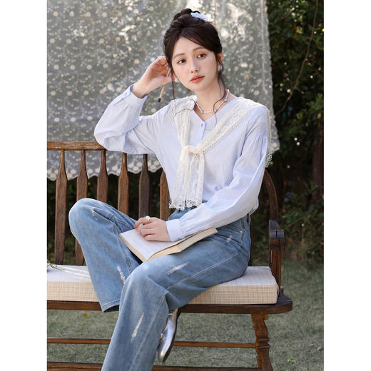 鹿向南「雾柠甜光」蓝色牛仔裤女夏季2026新款小个子高腰直筒长裤 商品图1