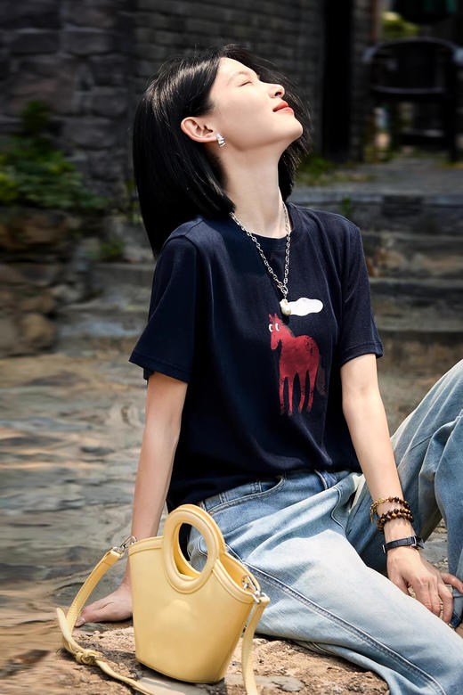 软糯云朵天马奇遇撞色印花短袖T 商品图9