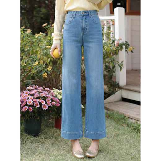 鹿向南「软蓝阔境」蓝色阔腿牛仔裤女夏季最新款百搭垂感显瘦长裤 商品图1