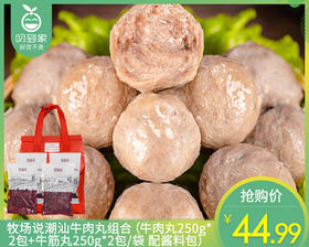牧场说潮汕牛肉丸组合（牛肉丸250g *2包+牛筋丸250g*2包/袋 配酱料包）生产日期: 1月