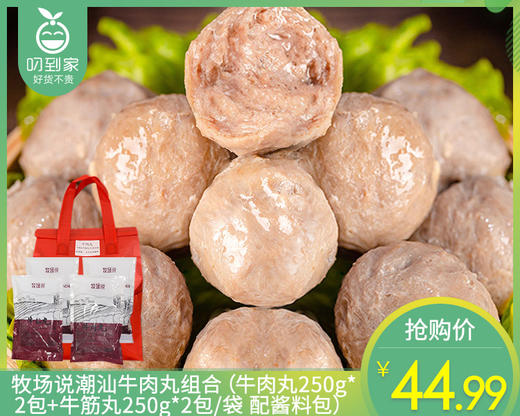 牧场说潮汕牛肉丸组合（牛肉丸250g *2包+牛筋丸250g*2包/袋 配酱料包）生产日期: 1月 商品图0