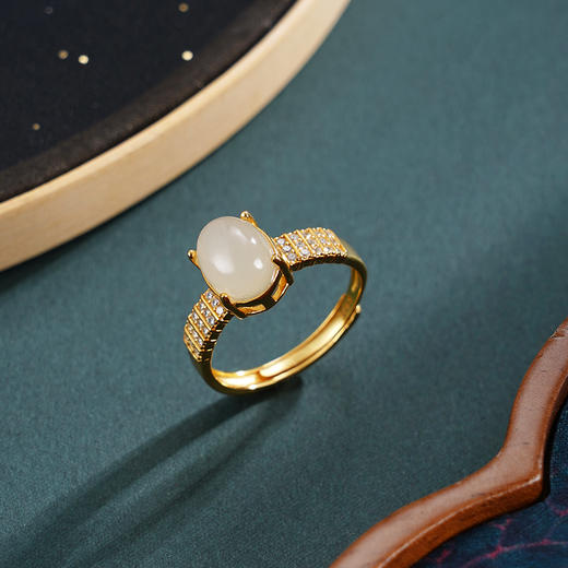 子佩集【琼华永驻】银S925戒指【JZ07225】古法银镀金和田玉2601 商品图0