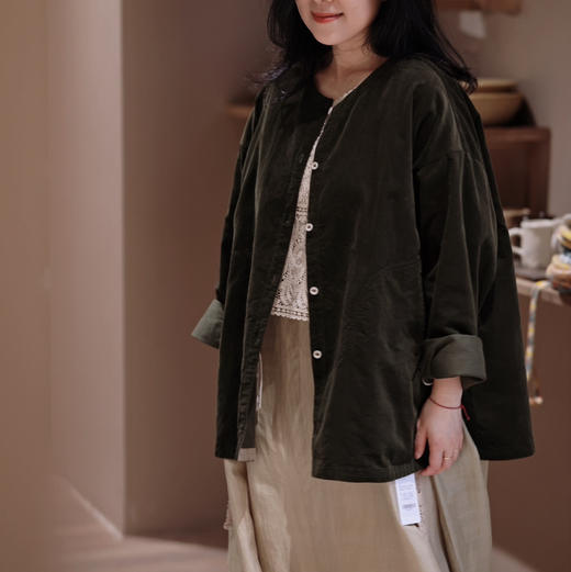 黄阿福  匹马棉灯芯绒小圆领开衫 商品图1