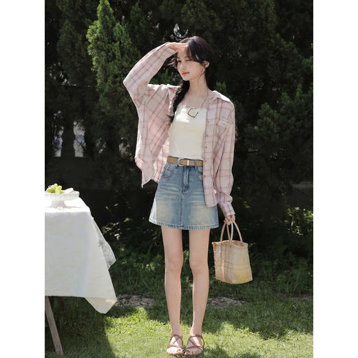 鹿向南「穗影摇晴」蓝色半身裙女夏季新款时尚百搭小众A字短裙子 商品图1