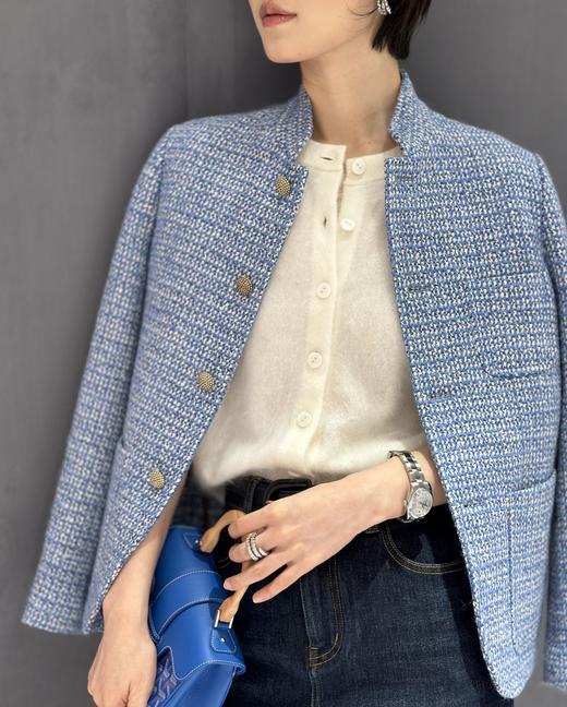 LP订制小立领中式蓝色多瑙河羊毛桑蚕丝亚麻羊绒外套 商品图14