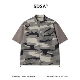SDSA男装2026新款高贵轻奢美式拼接迷彩拉链立领短袖T恤百搭时尚