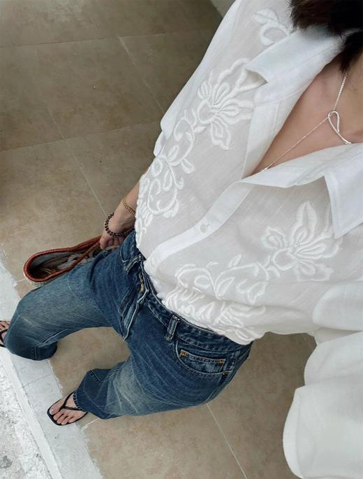 老钱风松弛感万针浮雕刺绣法式衬衫 商品图9