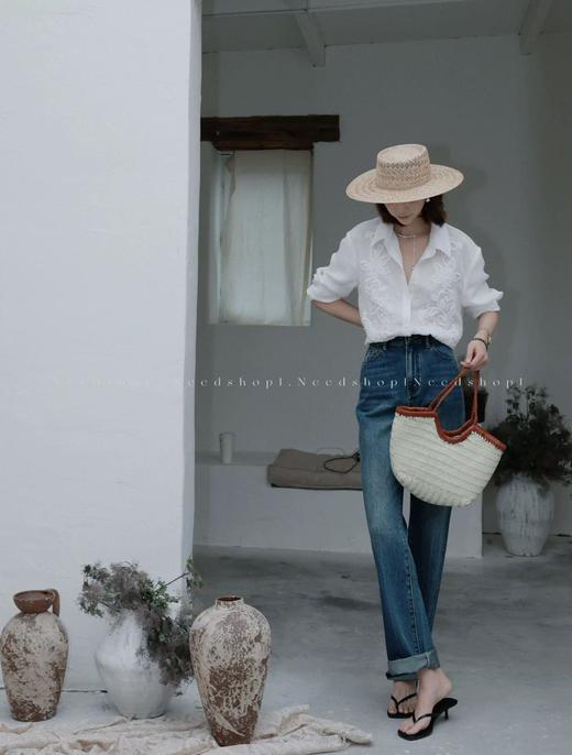 老钱风松弛感万针浮雕刺绣法式衬衫 商品图13