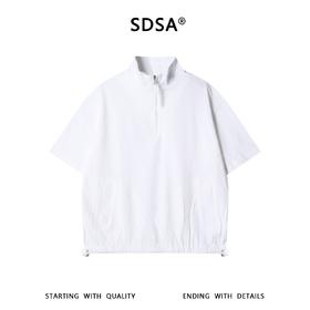 SDSA男装2026新款轻奢韩版半拉链立领短袖T恤百搭下摆松紧设计