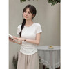 鹿向南「浅屿轻吟」白色收腰显瘦短袖T恤女夏季新款气质针织上衣 商品缩略图0