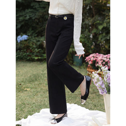 鹿向南「烛火香槟」黑色牛仔裤女夏新款百搭时尚宽松阔腿直筒长裤 商品图2