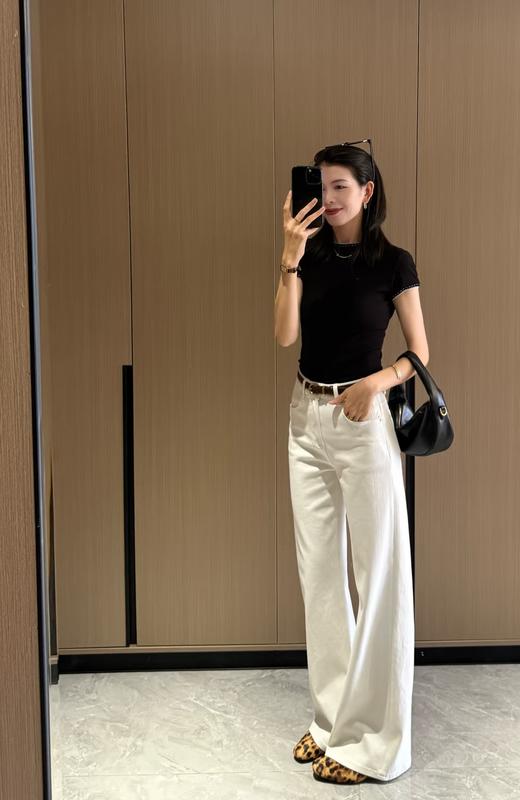 美洋同款翘楚影子小细腿微喇白牛仔裤 商品图14