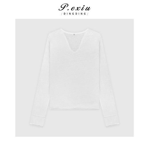 03-4潘依绣丁丁宠粉简约轻薄肌理感提花V领长袖T恤 W-63380 商品图2