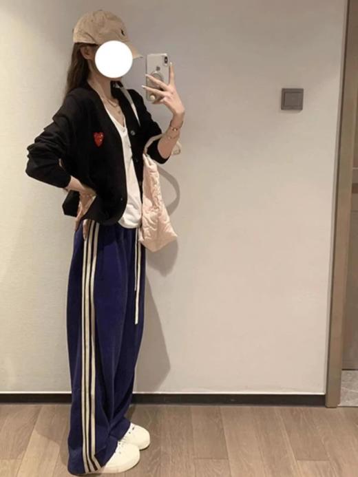 the bar*蓝色运动风侧条纹休闲阔腿裤 商品图2