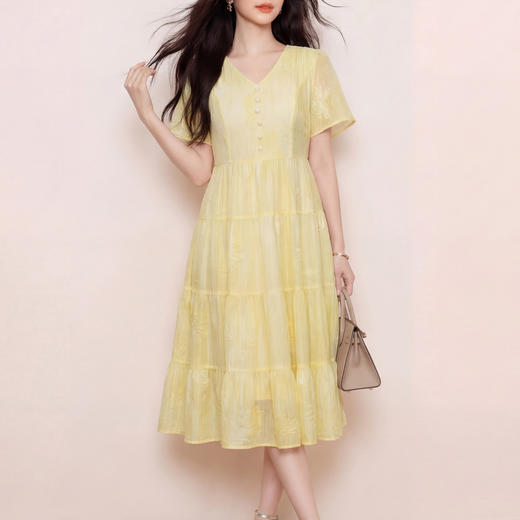 奢姿大码女装2026夏季褶皱减龄连衣裙胖妹妹甜美风时尚V领裙子9962894574 商品图2