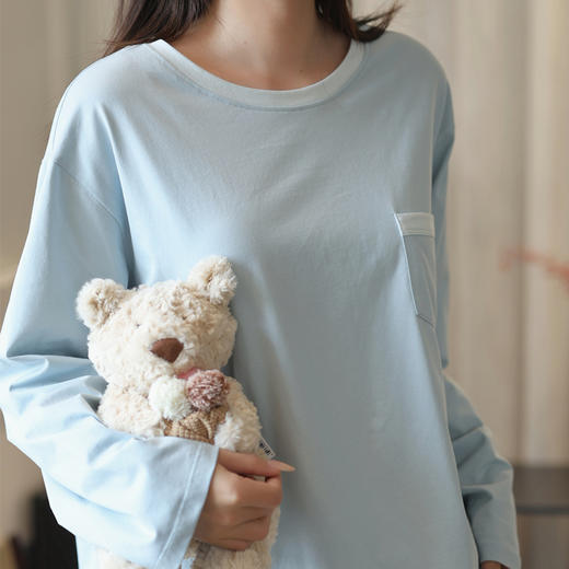 【比裸睡还舒适的家居服套装】壳木高感棉 · 拼色家居服9841，亲肤软糯，自然舒适  商品图0