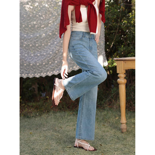 鹿向南「溪畔寻甜」蓝色牛仔裤女夏新款时尚百搭宽松直筒阔腿长裤 商品图2