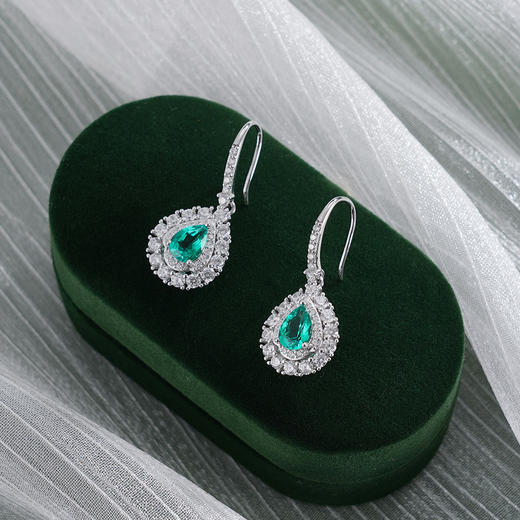 子佩集【薄荷微光】银S925耳环【EM3095-XF】培育宝石祖母绿2601 商品图0