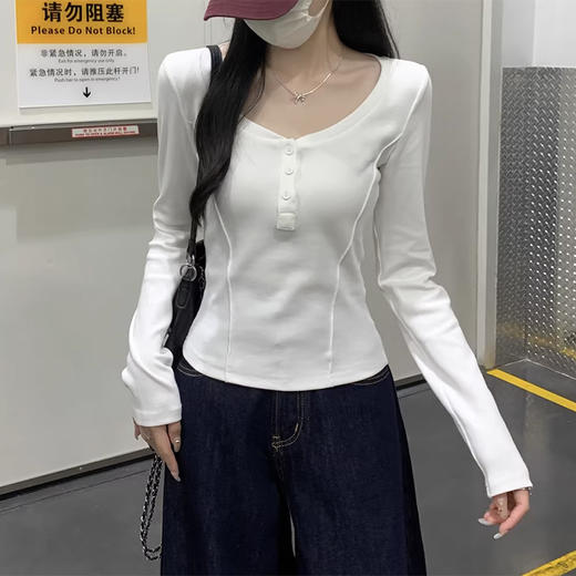 裁缝学苑AQ598新款桃心领纽扣正肩长袖T恤纸样女装收腰打底上衣样板 商品图2