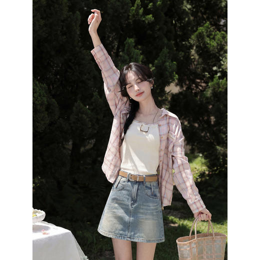 鹿向南「穗影摇晴」蓝色半身裙女夏季新款时尚百搭小众A字短裙子 商品图3