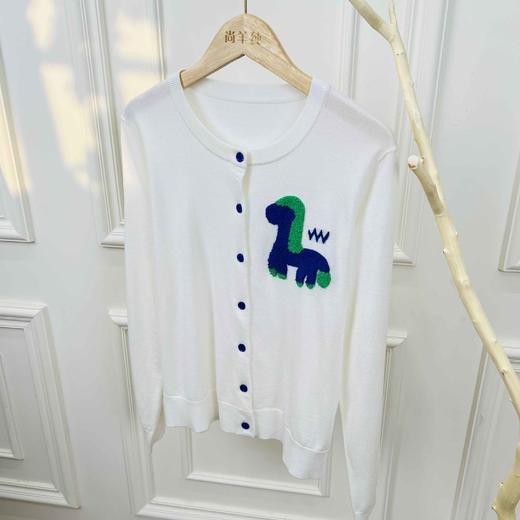 小马刺绣~丝羊毛圆领立体刺绣提花高级感撞色开衫女毛衣针织衫 商品图2