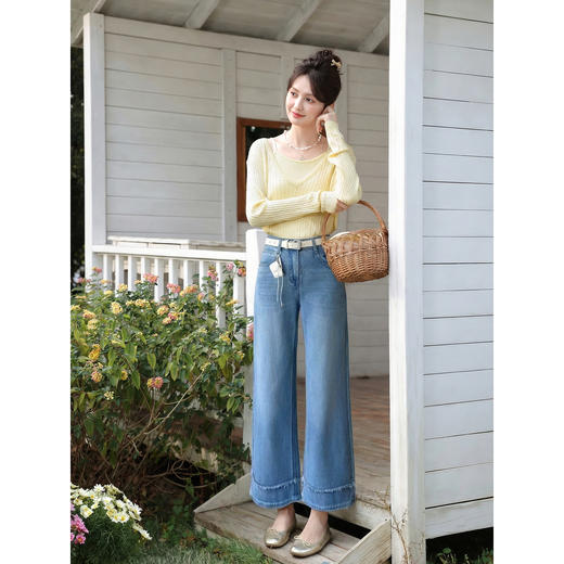 鹿向南「蓝调闲光」直筒蓝色牛仔裤女夏季新款设计感宽松阔腿裤子 商品图4