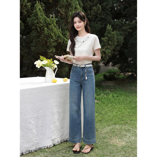 鹿向南「云禾漫夏」怀旧蓝牛仔裤夏季新款法式时尚宽松直筒长裤女 商品图3